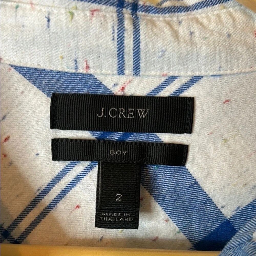 JCrew Confetti Plaid Women’s Cotton Boy Fit Button Down Shirt Size 2
